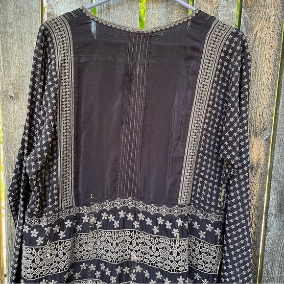 Johnny Was Brown Cupra Rayon Eyelet Lace & Embroidered Long Sleeve Tunic Sz M - Picture 7 of 16